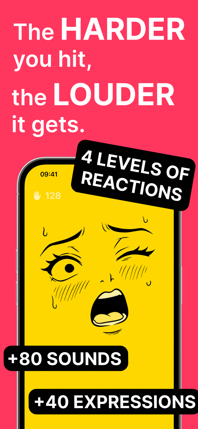 The harder you hit, the louder it gets: yellow screaming face, over 80 sounds and 40 expressions