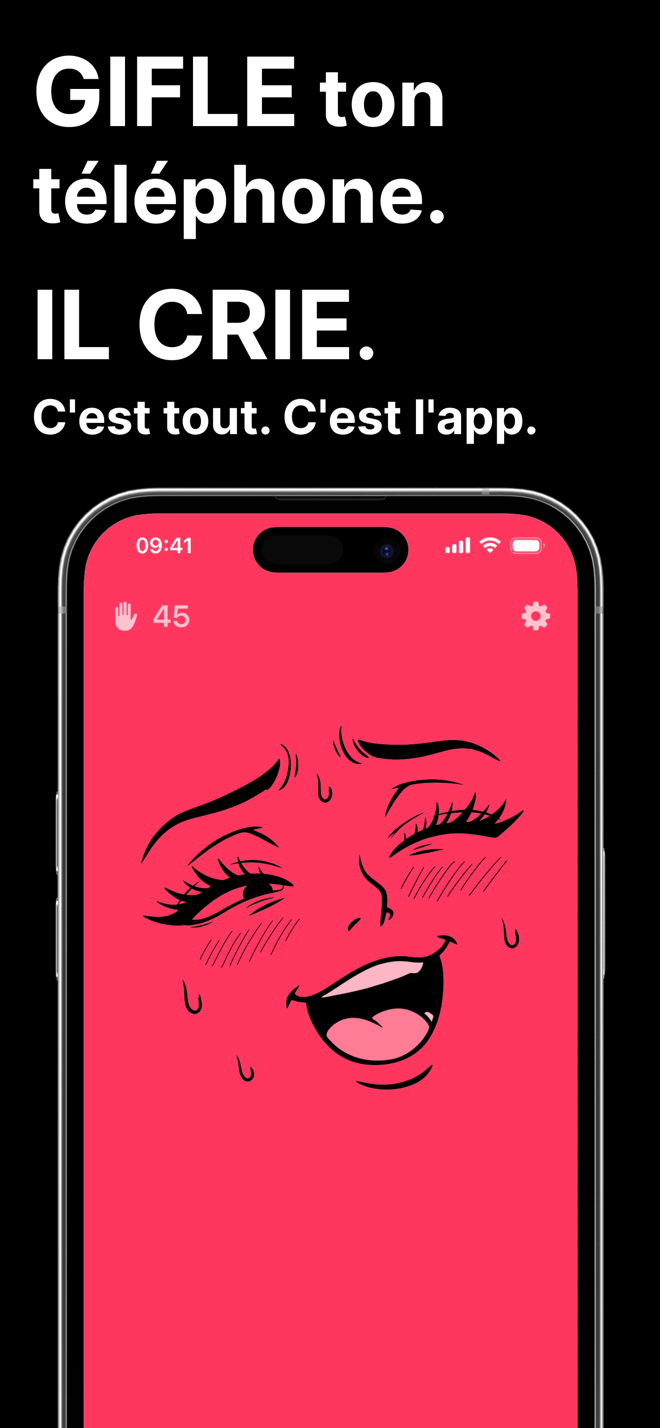 Gifle ton téléphone et il crie : visage de dessin animé sur écran rose avec le compteur de claques
