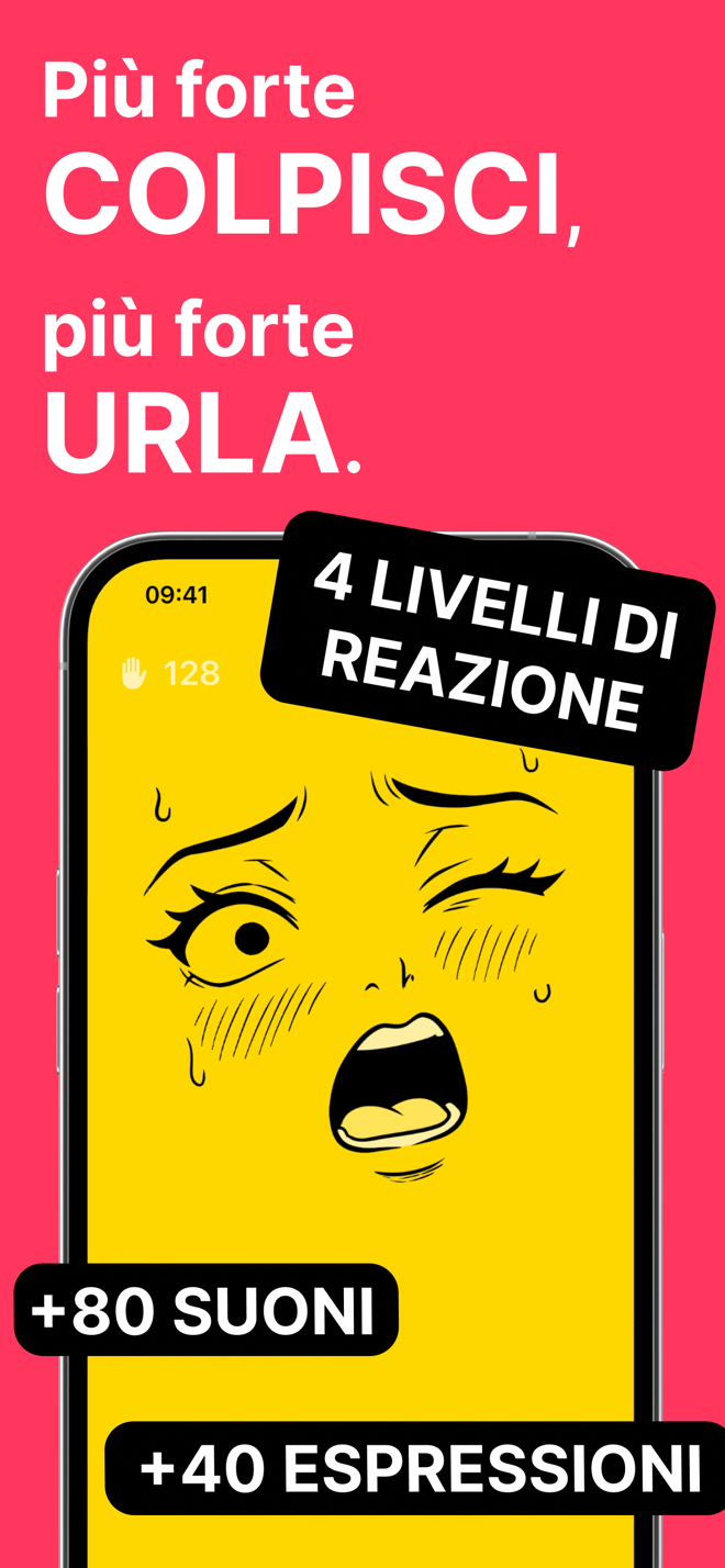 Più forte colpisci, più rumore fa: faccia gialla che urla, oltre 80 suoni e 40 espressioni